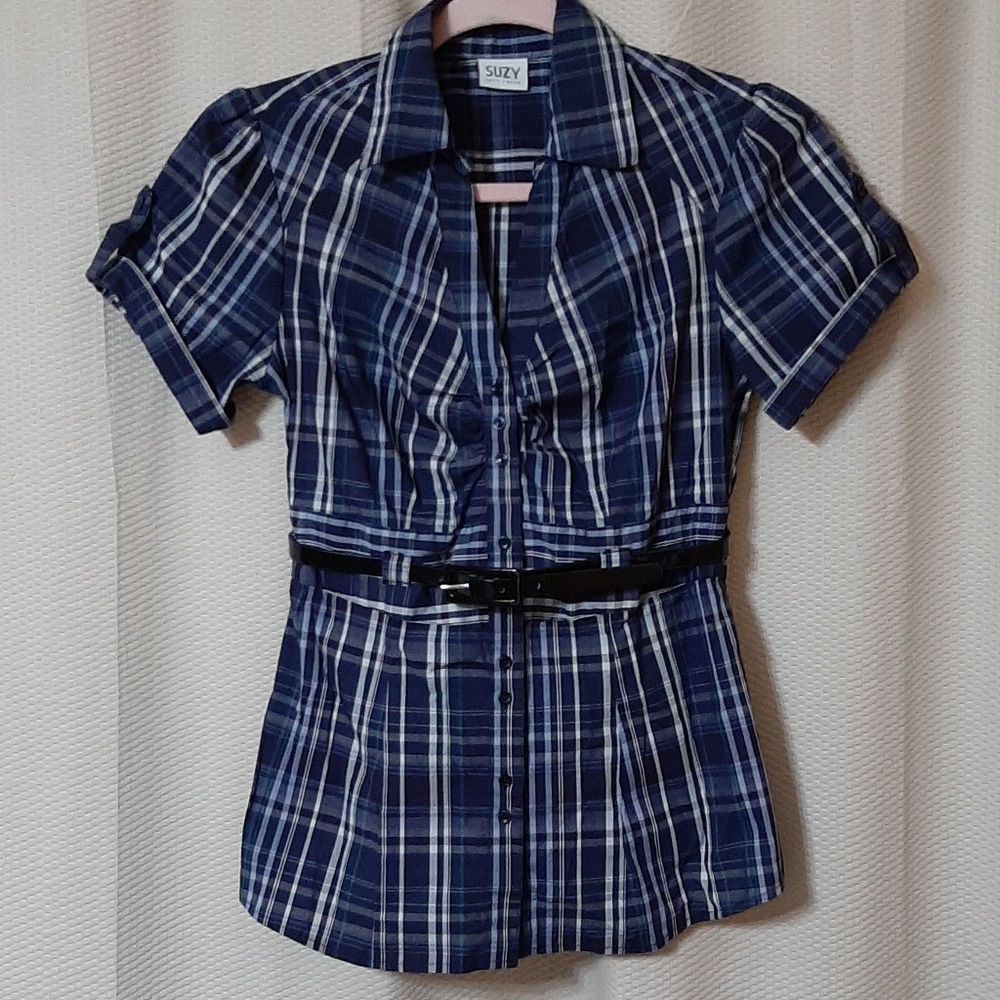 Blue Combo plaid blouse